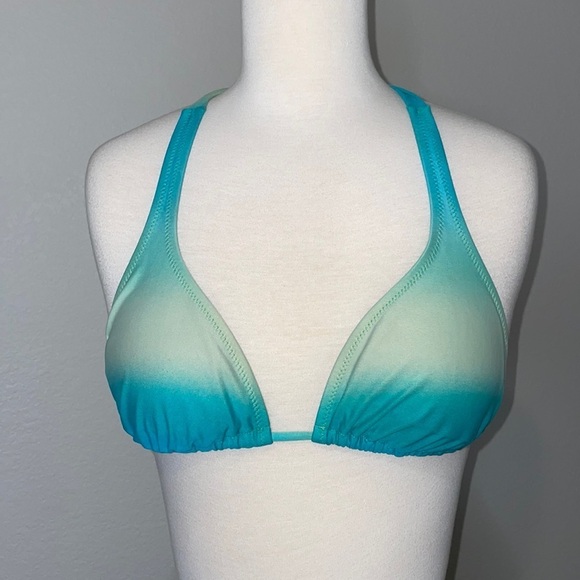 H&M green ombré halter bathing suit bikini top in women’s size 4 w/string ties - Picture 2 of 7